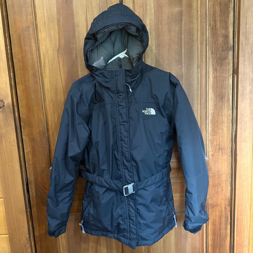 The North Face Girl XL 18 Belted Hooded Insulated Parka Jacket Black Long Sleeve